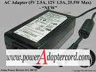 12V 1.5A 5V 2.5A 5-Pin DIN 2-Prong DA-30C03 NEW Power AC Adapter