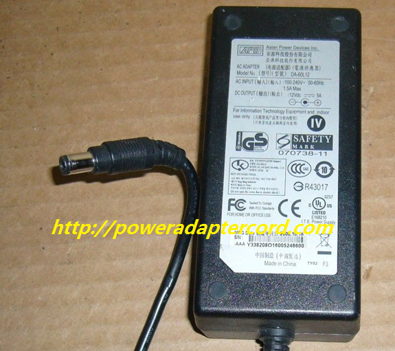 NEW Genuine APD 12V 5A 60W for DA-60L12 5.5*2.5mm AC Adapter Charger - Click Image to Close