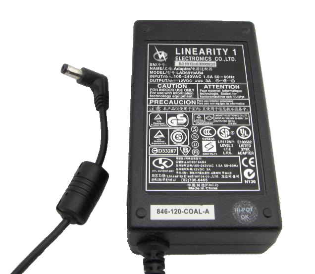 Linearity 1 Genuine Original LAD6019AD4 AC Adapter 12V 3A 36W Power Supply Charger Cord