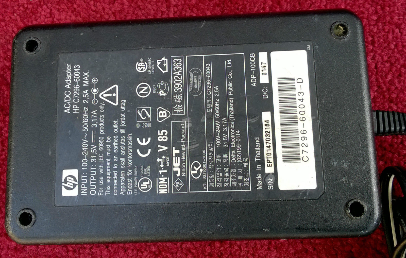 HP Genuine Original C7296-60024 C7296-60043 31.5V 3.17A AC Power Adapter for C7296-60043 OfficeJet D125 D145 7