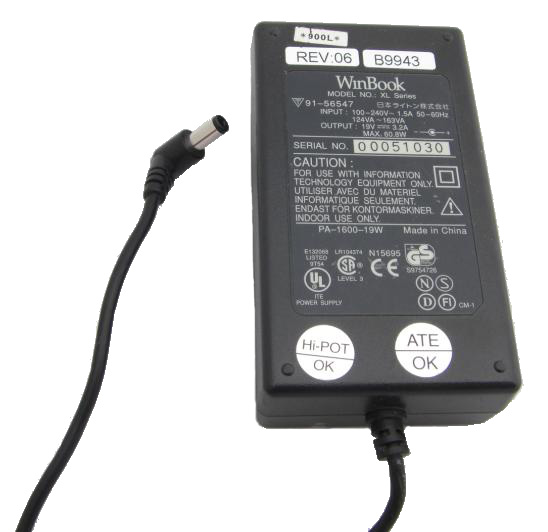 Winbook Genuine Original XL-XLi PA-1600-19W AC Adapter 19V 3.2A 60W Power Supply Charger with cord