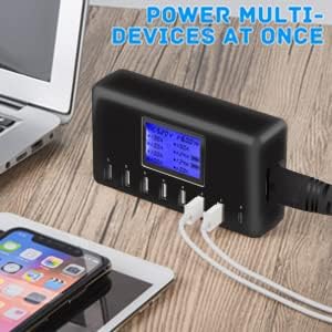 60W 12A 8-Port USB Charging Station - Multi Port USB Hub Charger - Compact Size LCD Display - Compatible with