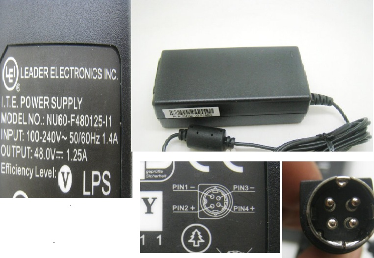 NEW Original LEI NU60-F480125-I1 ac adapter supply 48V 1.25A 4Pin Din WITH POWER CORD