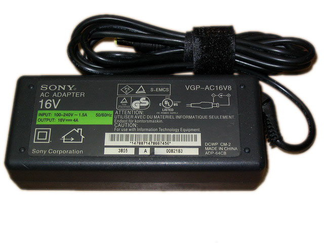 Sony Original VGP-AC16V8 AC Adapter 16V 4A 64W For VAIO PCG-TR1 PCG-Z1 PCG-C1 VGN-S260 VGN-T350 PCG-TR1 PCG-50