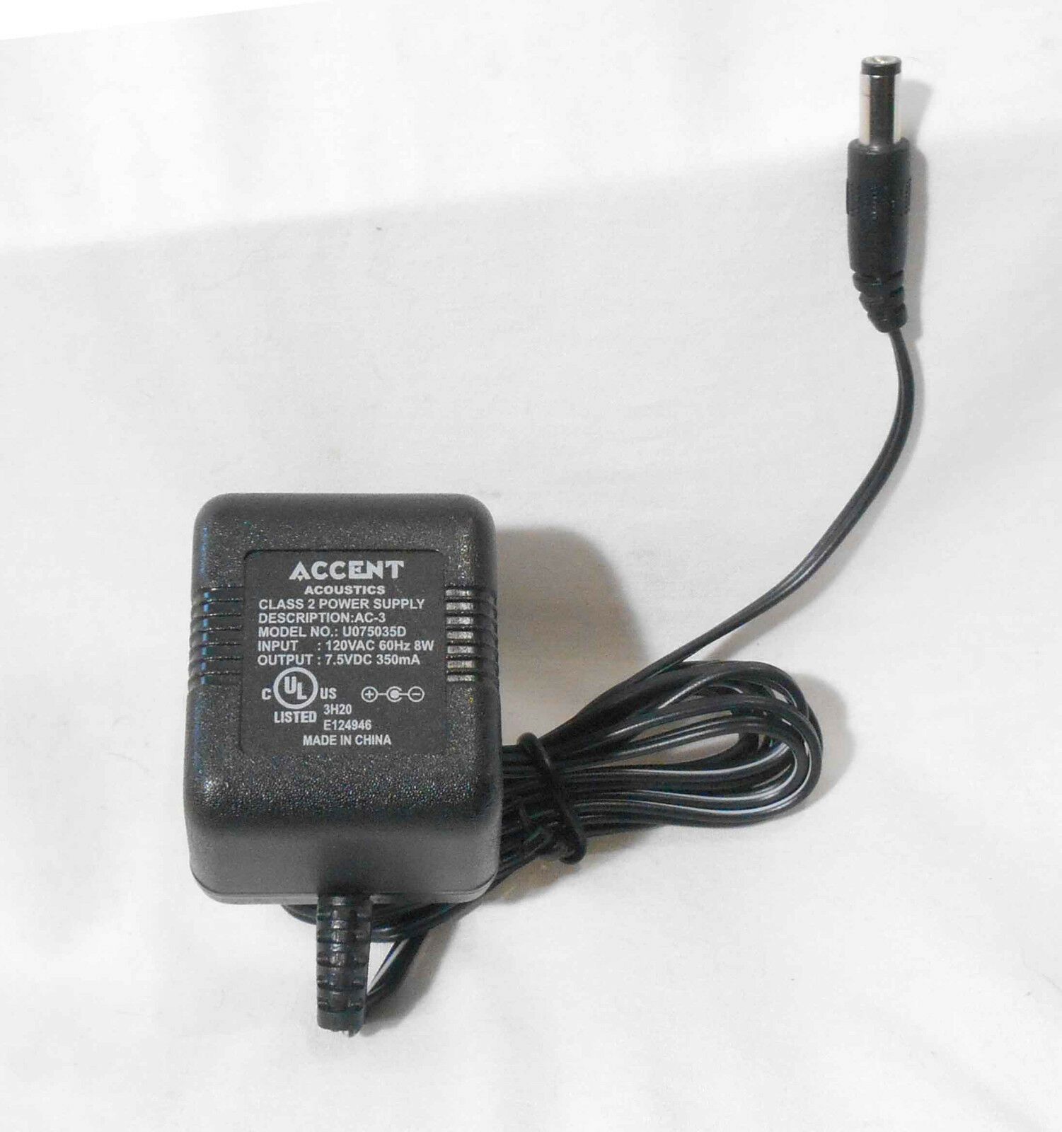 *Brand NEW* Accent Acoustics 7.5V Wall Charger U075035D AC-3 Adapter Power Supply Free shipping!