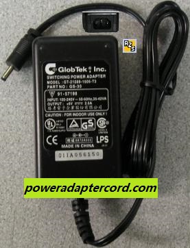 GLOBTEK GT-21089-1506-T3 ( GT210891506T3 )GT-21089-1506-X.X-T3 AC ADAPTER 6VDC 2.5A Used -(+) 1.3x3.5m